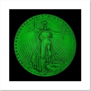 USA Liberty 1933 Coin in Green Posters and Art